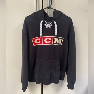 CCM Retro Black Fleece Hoodie Sweater Hockey NHL Size Large